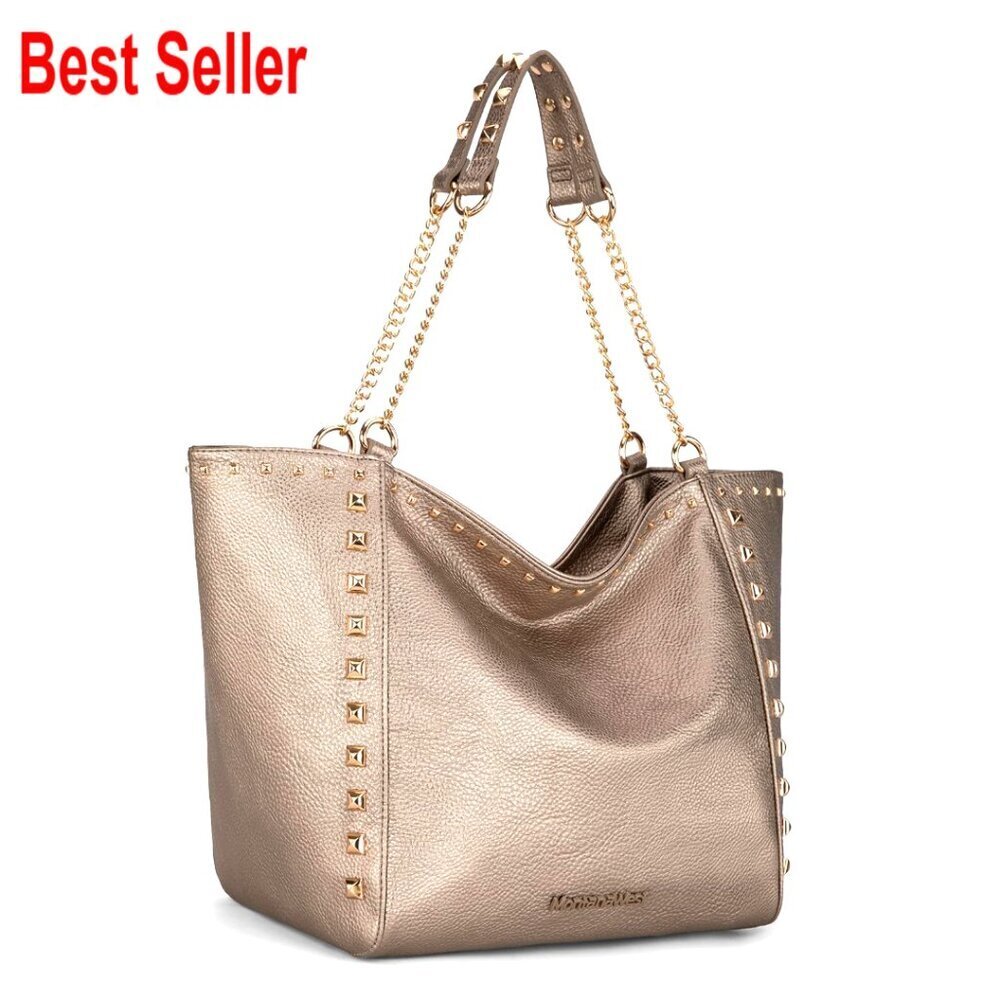 Large Vegan Leather Tote Bag with Chain Handle